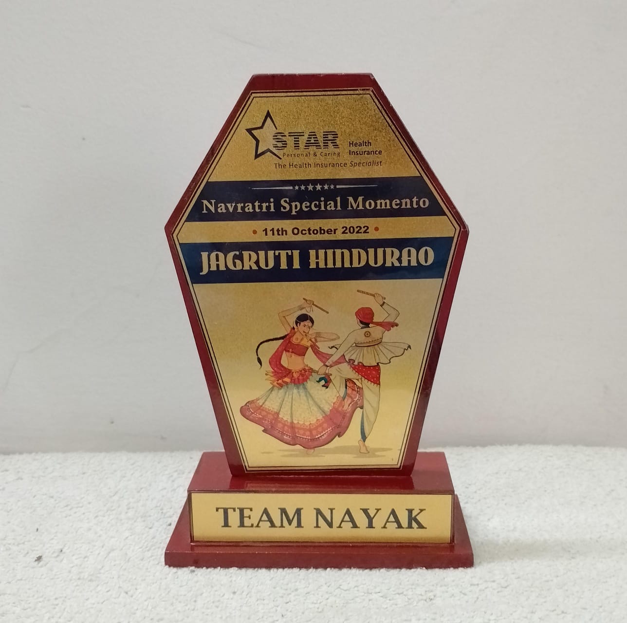 NAVRATRI SPECIAL MEMENTO BY MR SURESH NAYAK SIR FROM STAR HEALTH & ALLIED INSURANCE