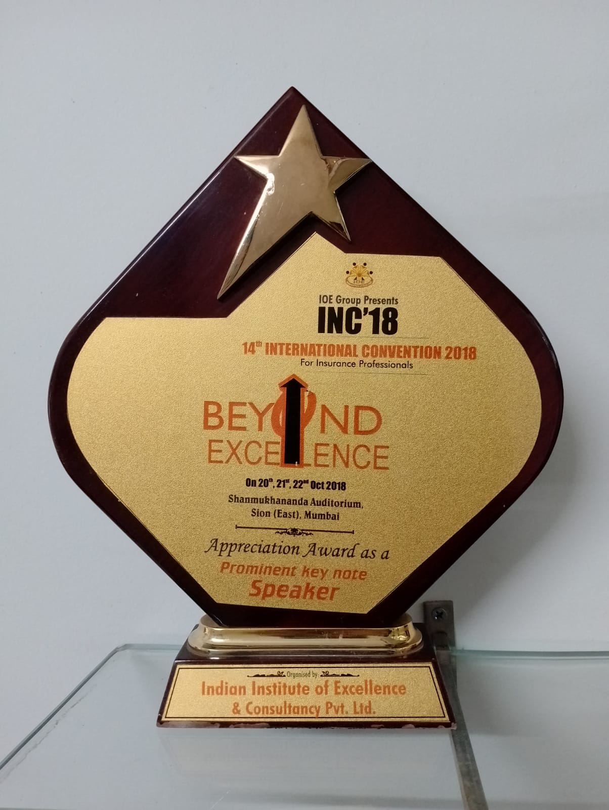 APPRECIATION AS A SPEAKER AT SHANMUKHANAND AUDITORIUM, MUMBAI